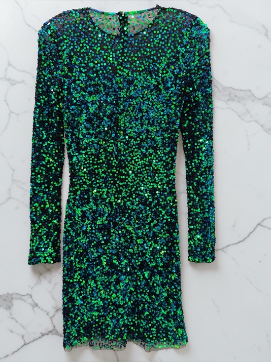 Mac Duggal Dresses & Skirts - Mac Duggal Green and Blue Iridescent Sequin Long-Sleeve Dress